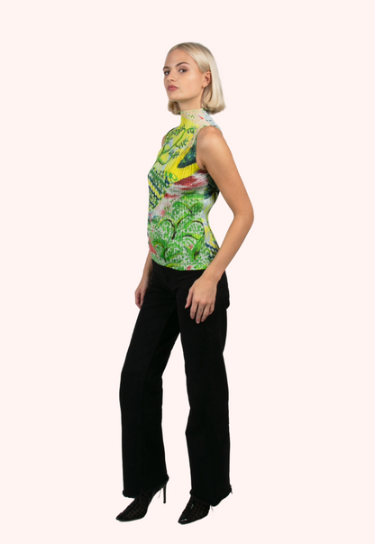 Green Promenade Graphic Print Sleeveless Top